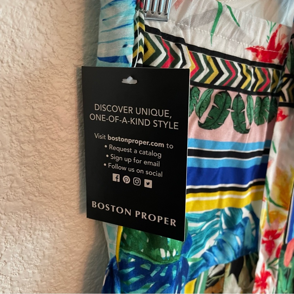 NWT Boston Proper Patchwork Fringe Wrap Dress Tropical Halter - Picture 10 of 10